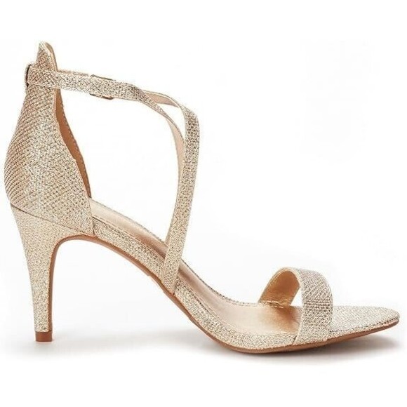 DREAM PAIRS Shoes Women's Size 10 Gold Sparkle Stilettos Open Toe Heel Sandals - Picture 3 of 14